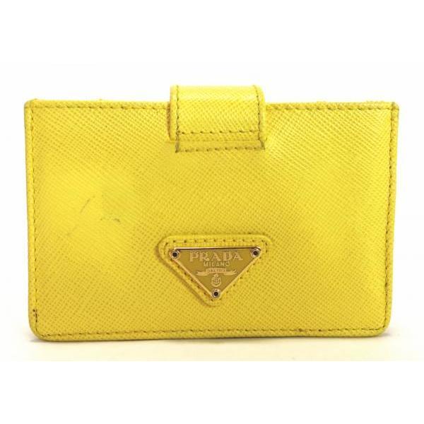 Prada Holder Saffiano Bellows Case Card Yellow Business Leather
